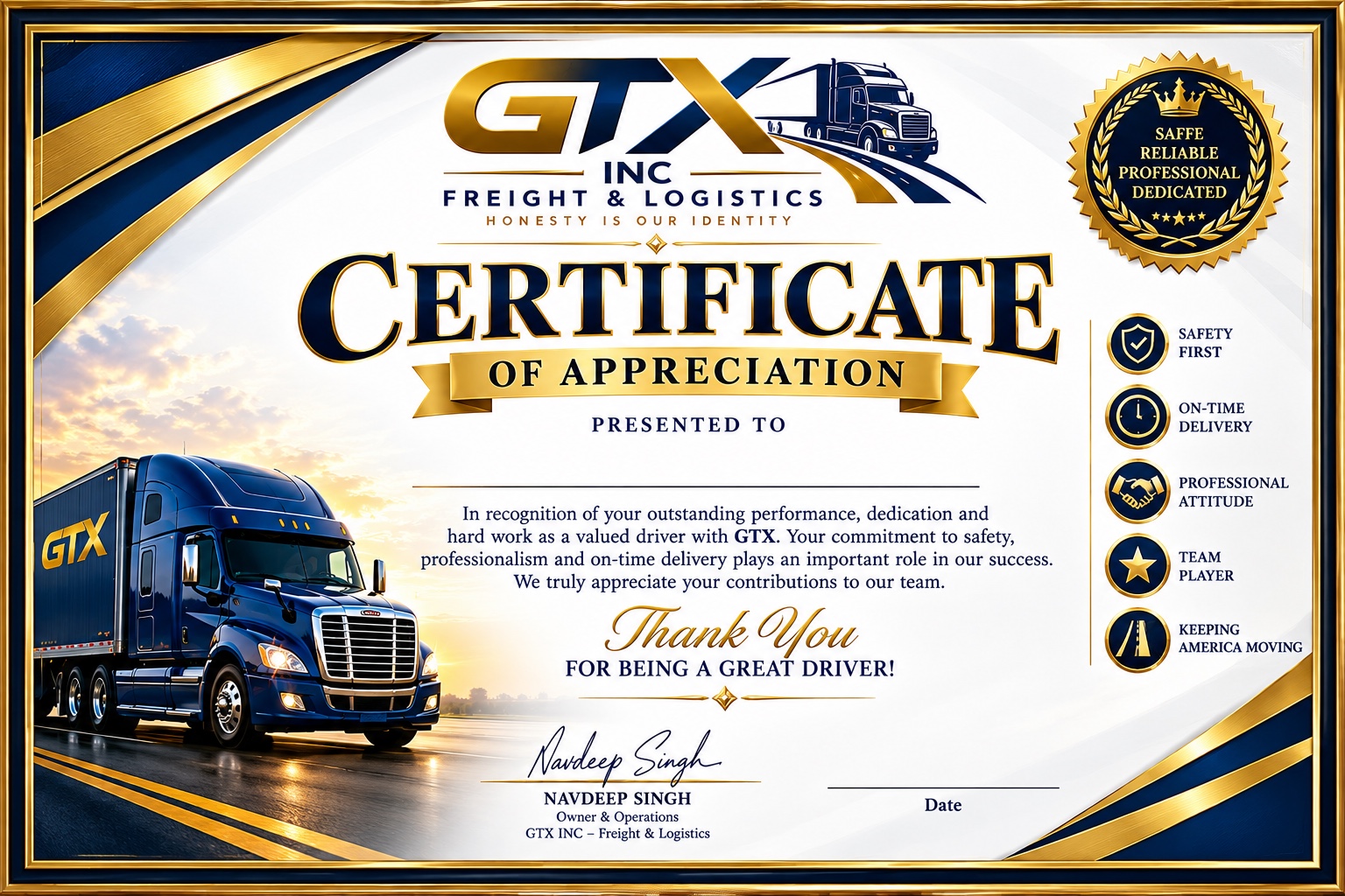 Certificate of Appreciation