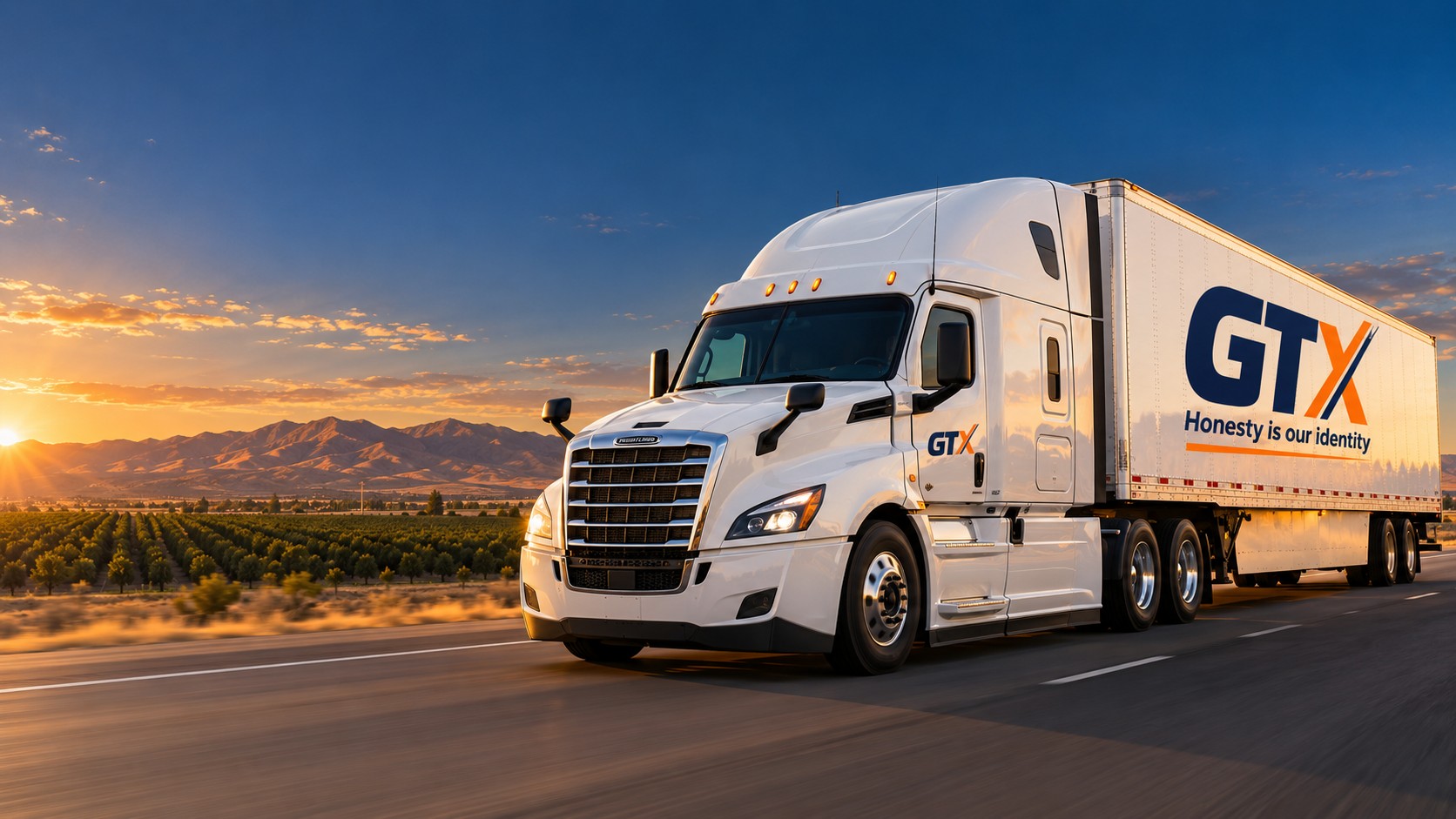 GTX-branded truck illustration on a California highway